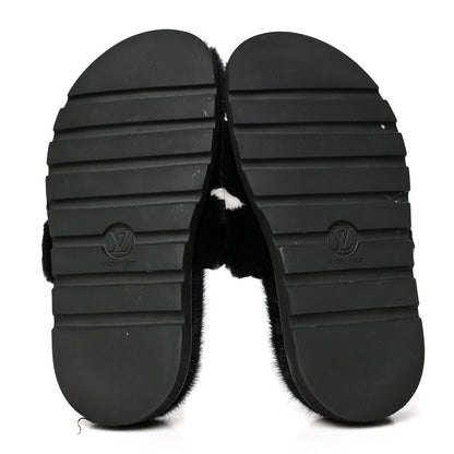 Louis Vuitton Shearling Monogram Giant Paseo Flat Comfort Mule 39 Black 5 of 9
