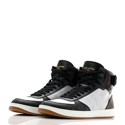 Louis Vuitton Calfskin Monogram Mens Rivoli High Top Sneakers 9 Black 3 of 9