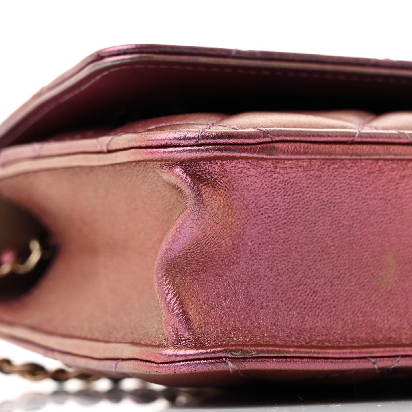 Iridescent Lambskin Quilted Wallet On Chain WOC Purple