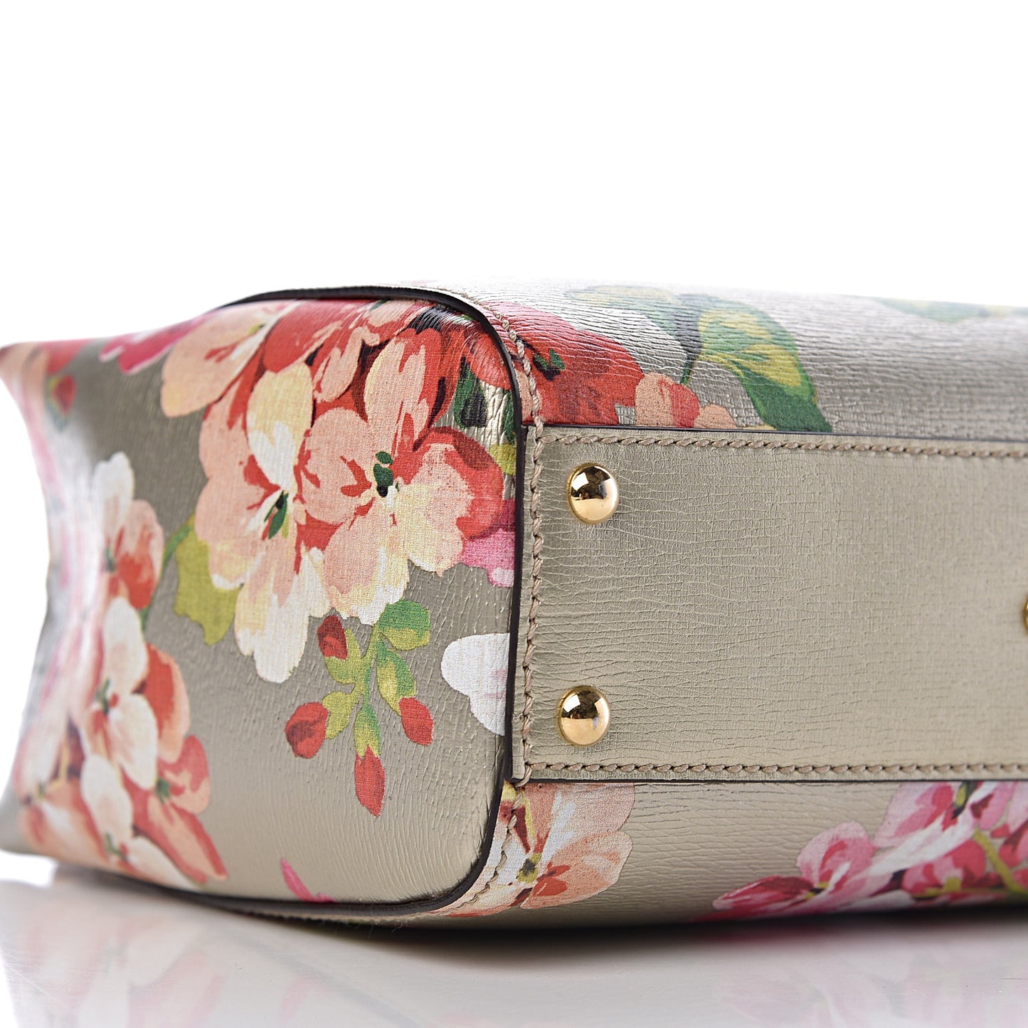 Metallic Shangai Calfskin Blooms Print Mini Bamboo Shopper Tote Gold Multicolor