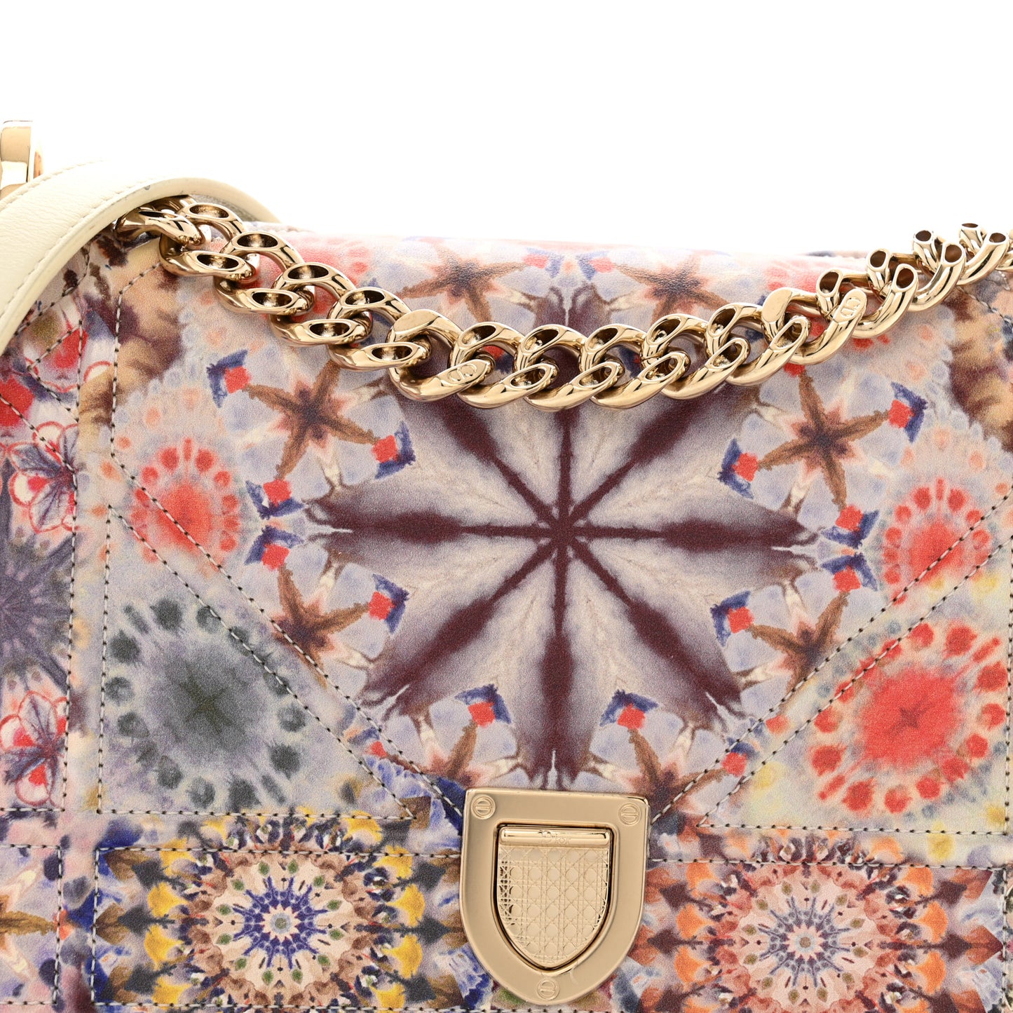Calfskin Printed Small KaleiDiorscopic Diorama Flap Bag Latte Multicolor