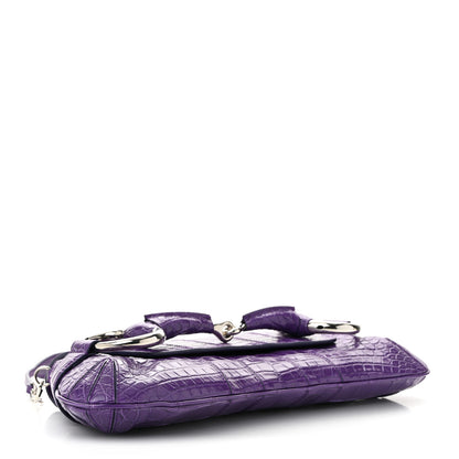 Gucci Alligator Embossed Medium Maxi Horsebit Chain Shoulder Bag Purple 4 of 12