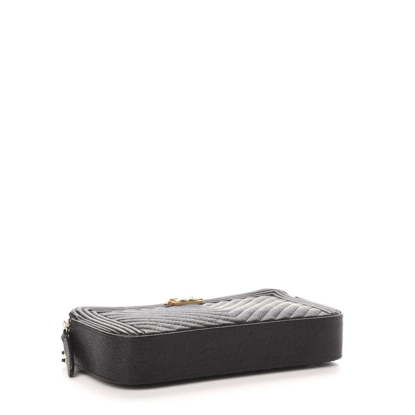 Caviar Chevron Small Boy Clutch With Chain Black