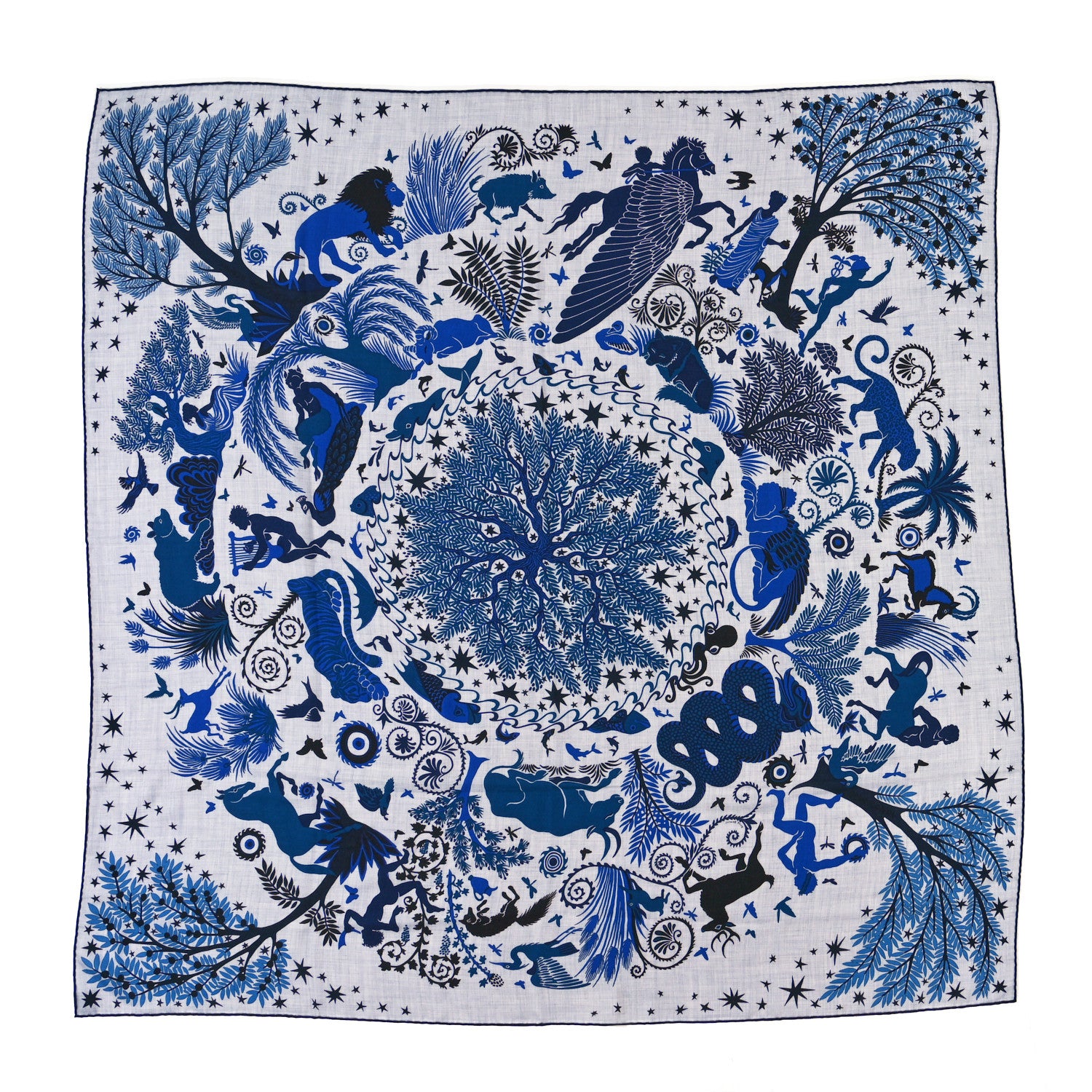 Hermes Cashmere Silk Sous Le Charme d'Orphee Shawl 140 Gris Chine Bleu Electrique 1 of 3