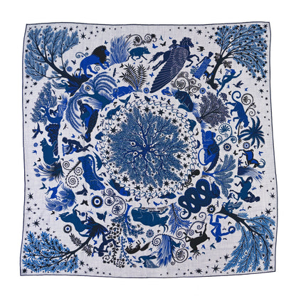 Hermes Cashmere Silk Sous Le Charme d'Orphee Shawl 140 Gris Chine Bleu Electrique 1 of 3