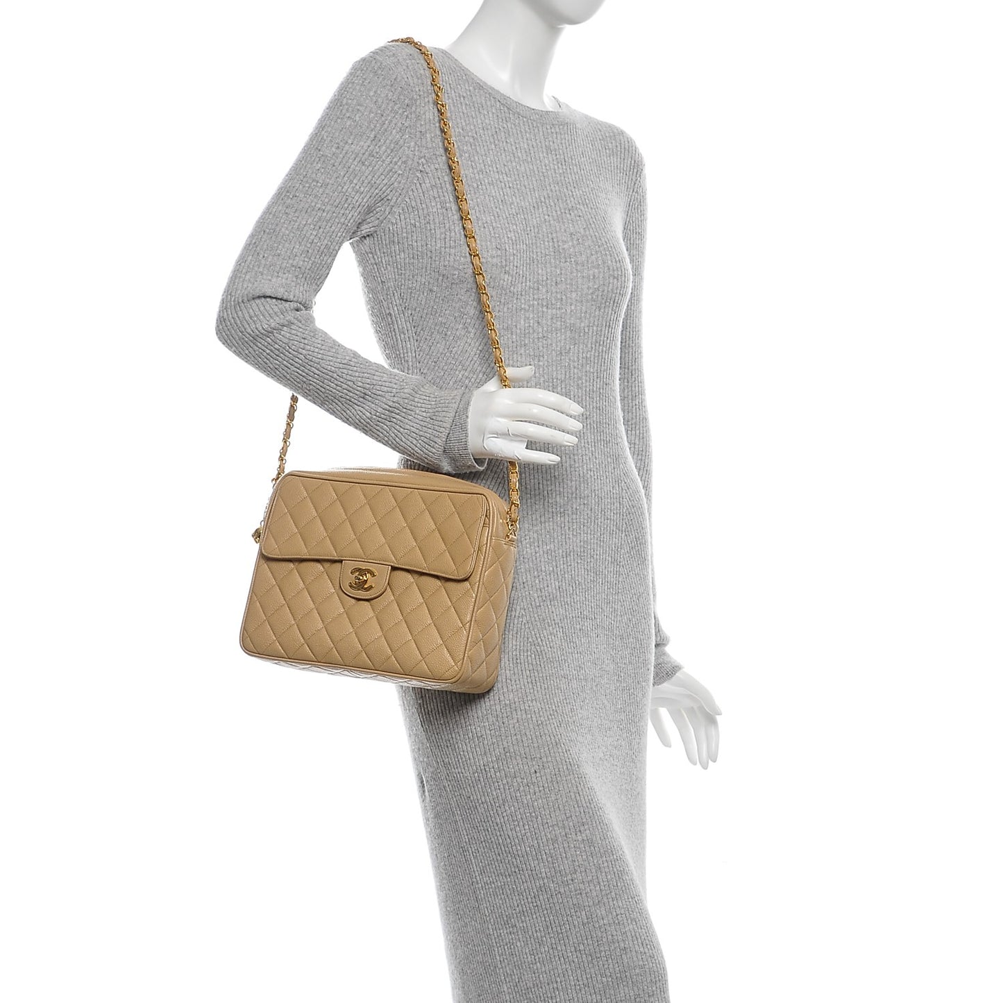 Caviar Quilted Camera Case Beige