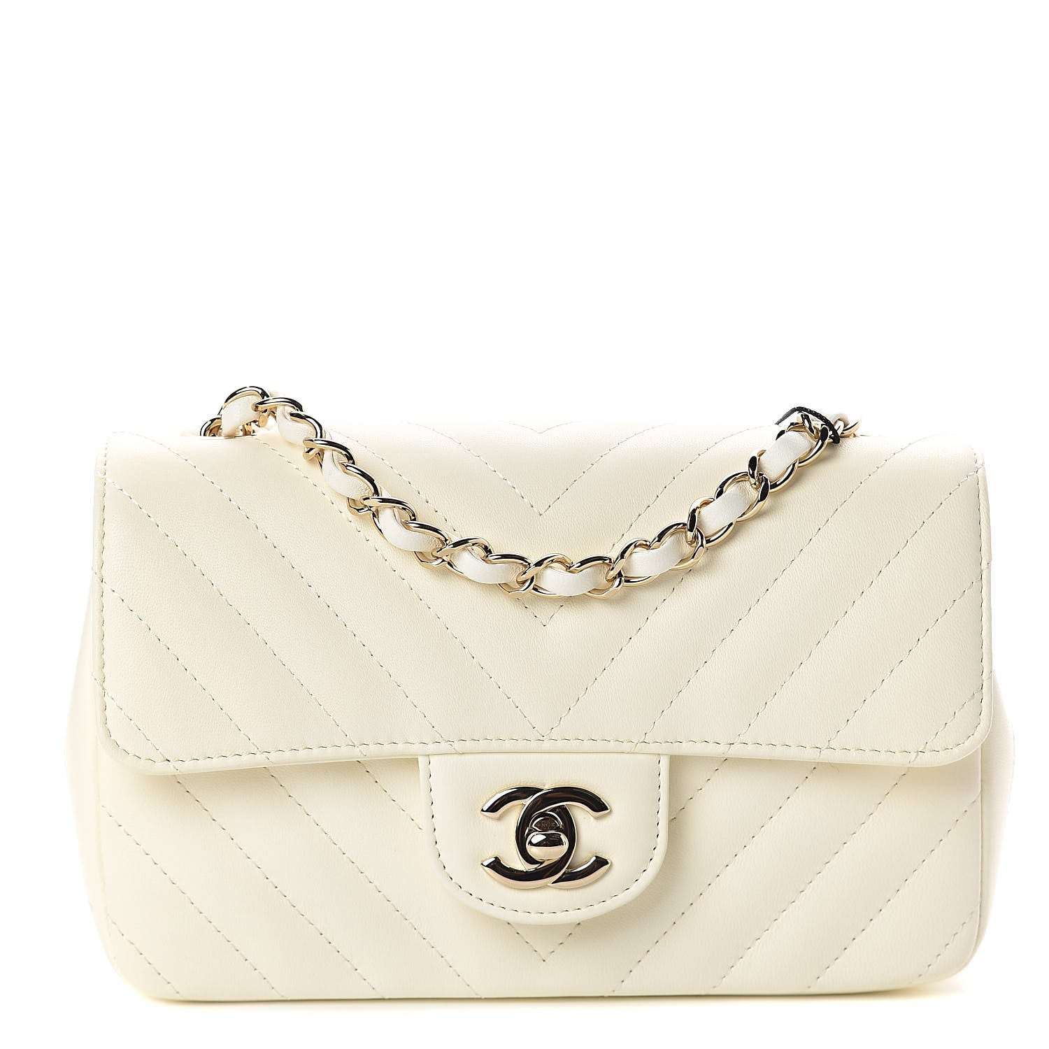 Chanel Lambskin Chevron Quilted Mini Rectangular Flap White 1 of 10