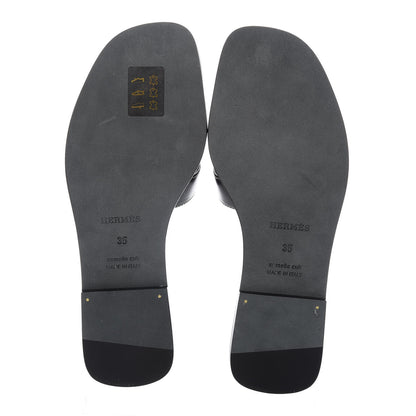 Hermes Box Calfskin Oran Sandals 35 Black 6 of 10