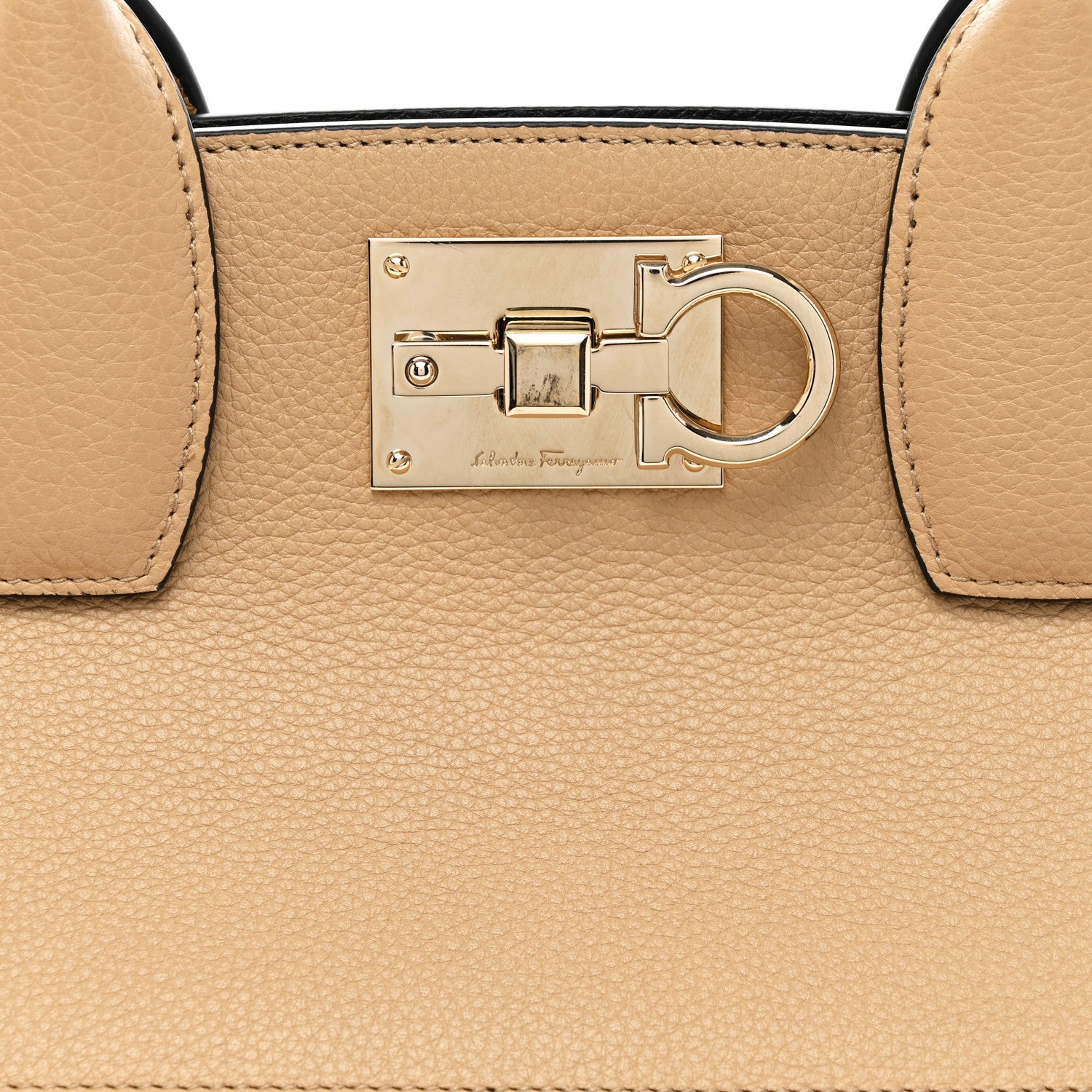 Salvatore Ferragamo Calfskin Large Studio Bag Dune Bone Black 6 of 9