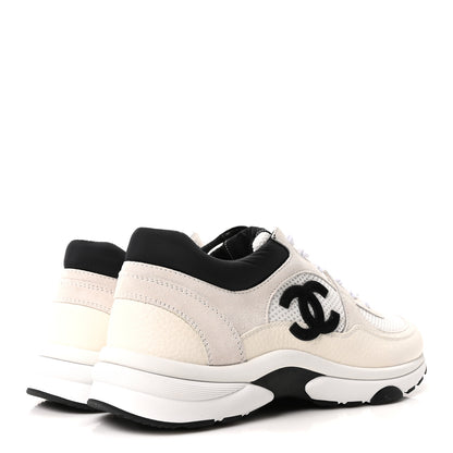 Chanel Mesh Suede Grained Calfskin Womens CC Sneakers 42 White Black 5 of 10