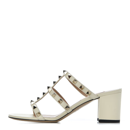 Valentino Garavani Calfskin Nappa Rockstud 60mm Caged Slide Sandals 37 Light Ivory 1 of 9