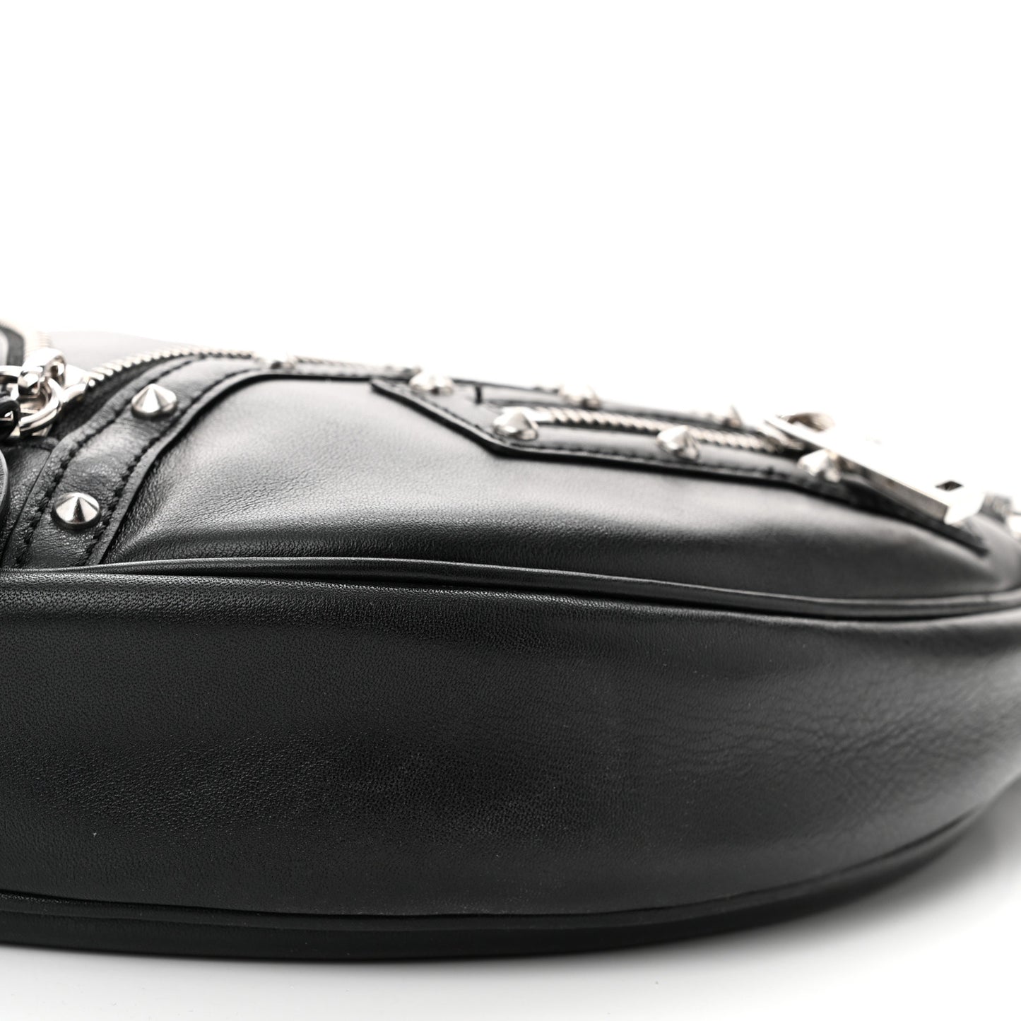 Calfskin Studded Small Repeat Zip Hobo Black