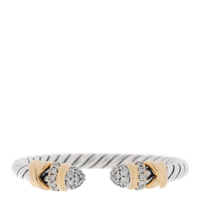 David Yurman Sterling Silver 18K Yellow Gold Diamond Petite Helena Open Ring 61 9.5 1 of 4
