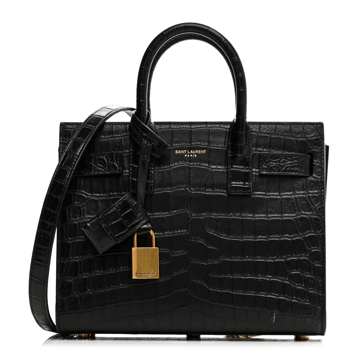 Saint Laurent Calfskin Crocodile Embossed Nano Sac De Jour Black 1 of 10