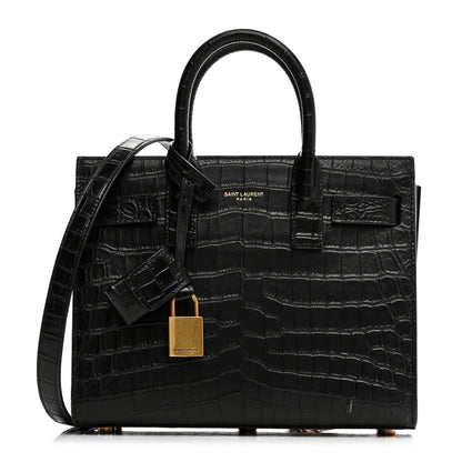 Saint Laurent Calfskin Crocodile Embossed Nano Sac De Jour Black 1 of 10