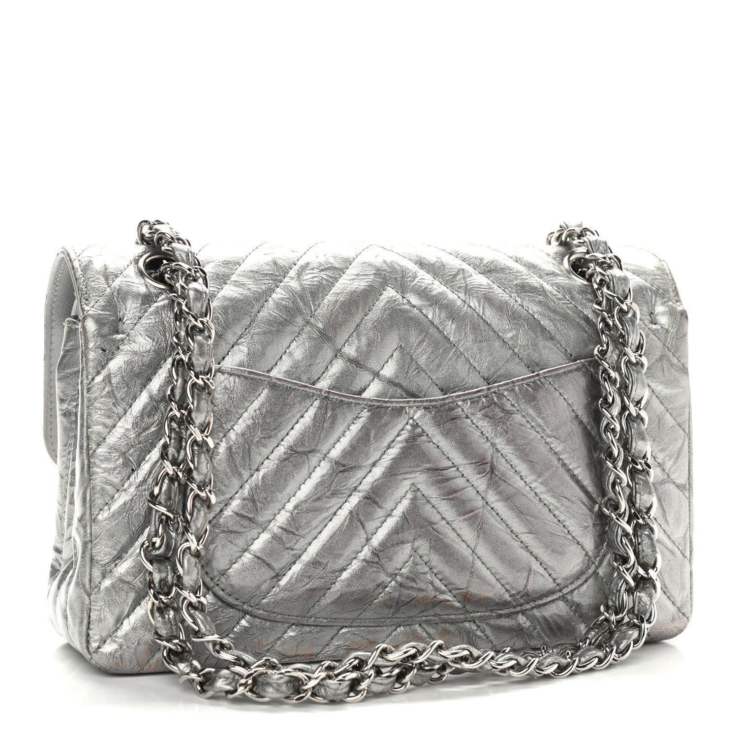Chanel Metallic Crumpled Calfskin Chevron Quilted Mini Rectangular Flap Silver 2 of 9