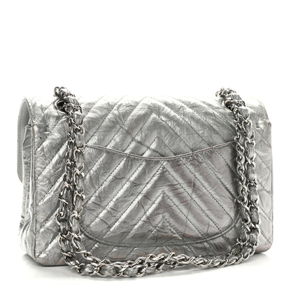 Chanel Metallic Crumpled Calfskin Chevron Quilted Mini Rectangular Flap Silver 2 of 9