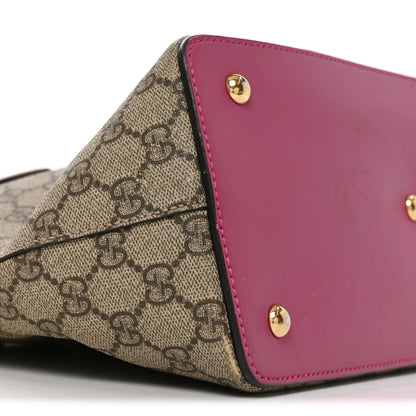 Gucci GG Supreme Monogram Linea A Foldover Tote Beige Hibiscus Red New Rosette 9 of 10