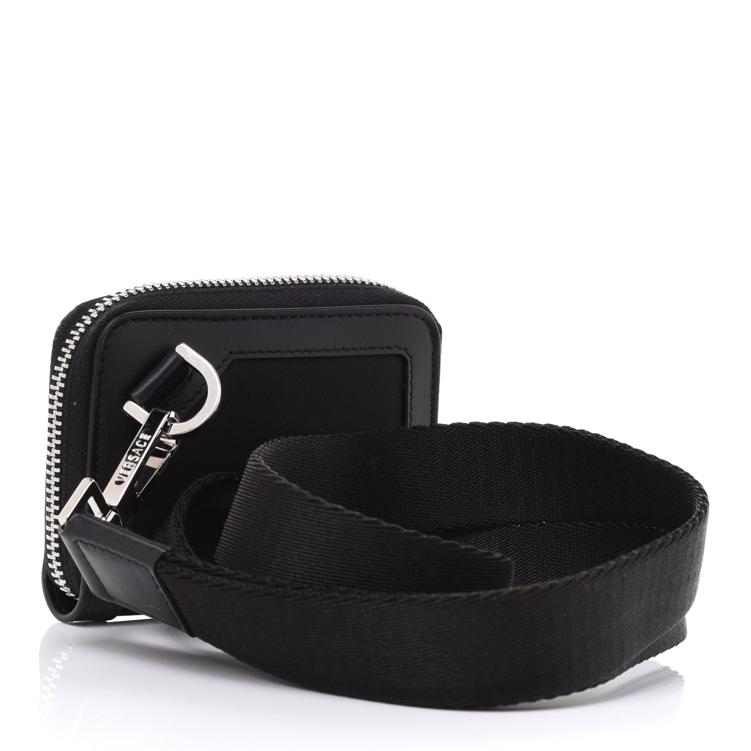 Versace Calfskin Nylon La Medusa Zip Around Lanyard Wallet Black 2 of 6