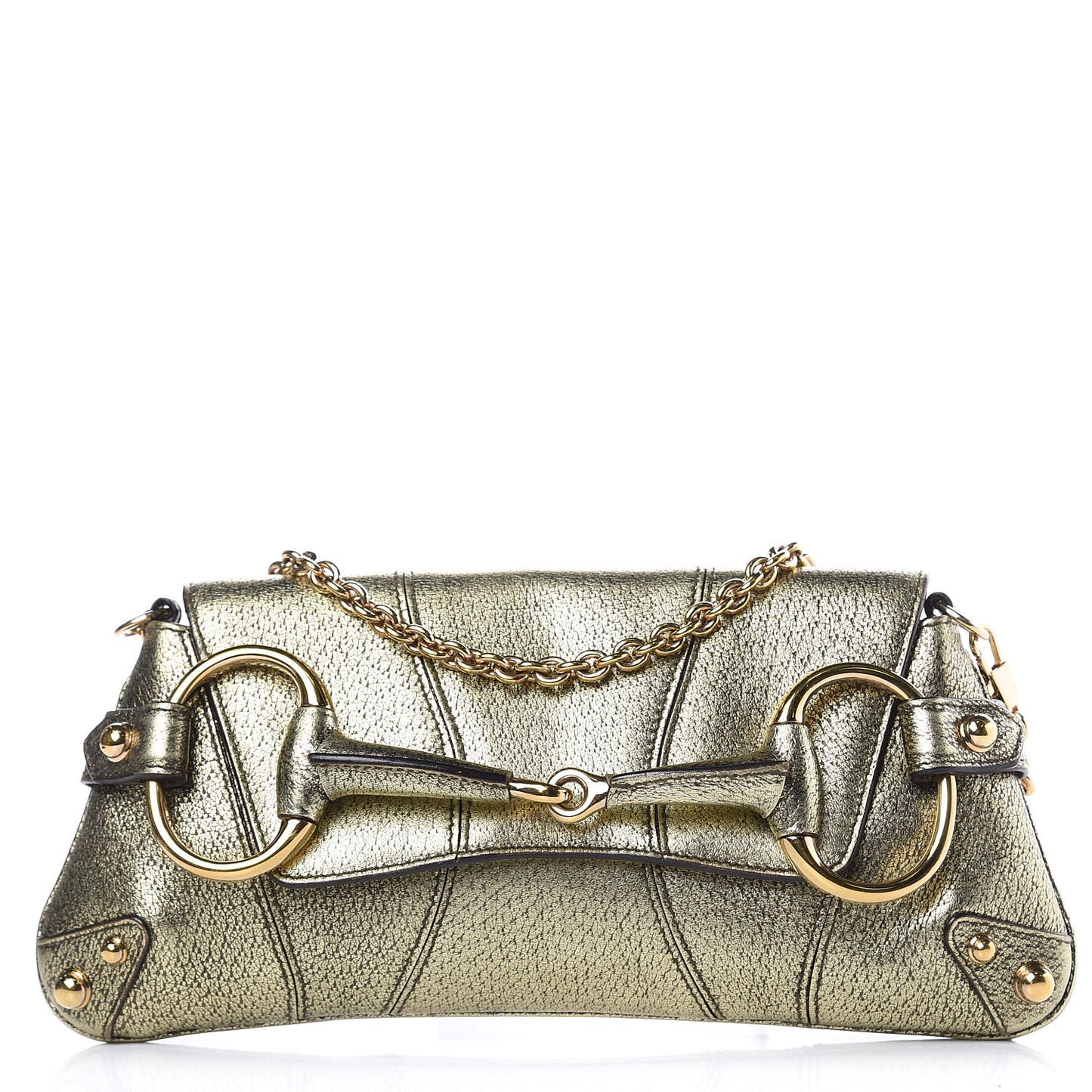 Calfskin Small Horsebit Chain Clutch Gold