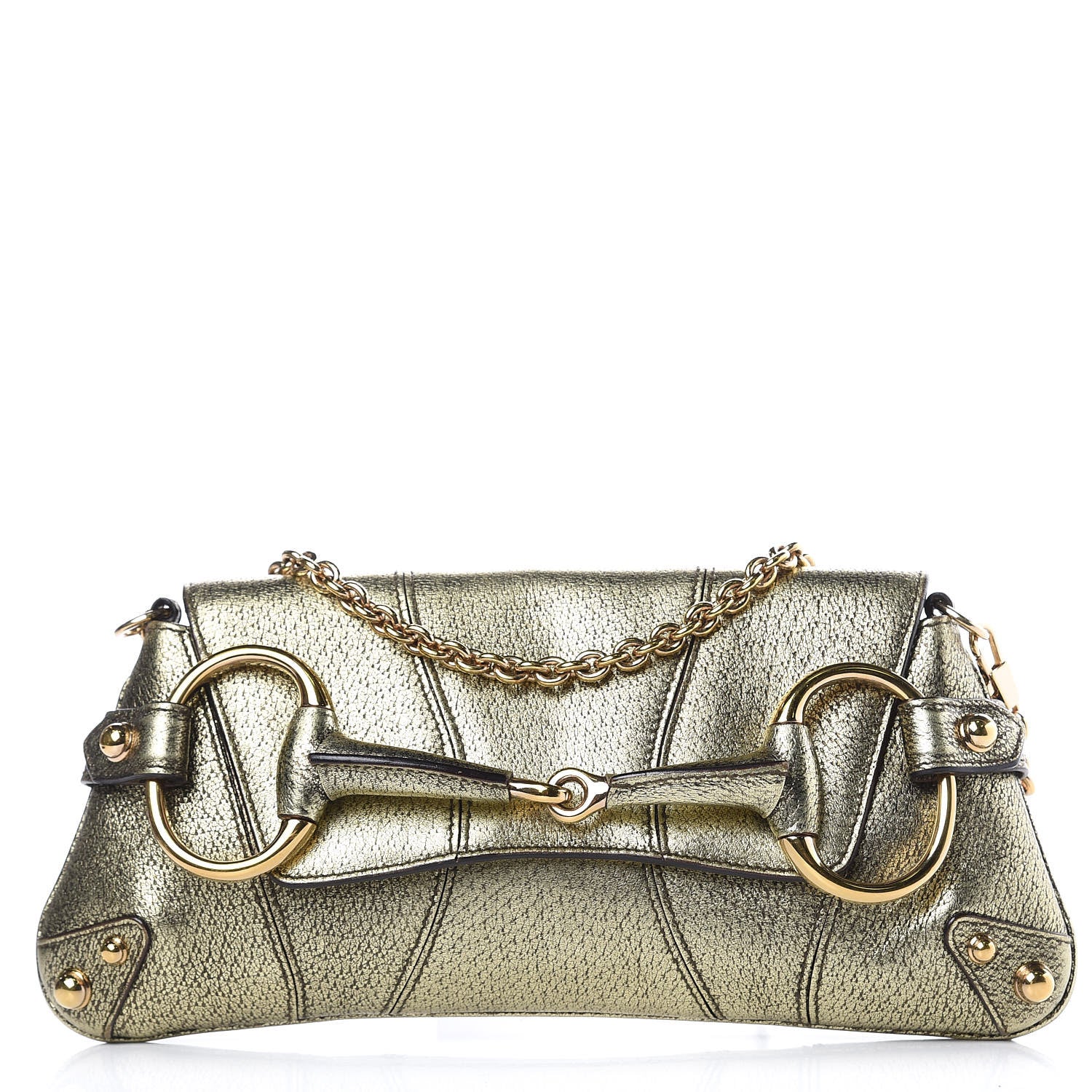 Gucci Calfskin Small Horsebit Chain Clutch Gold 1 of 10
