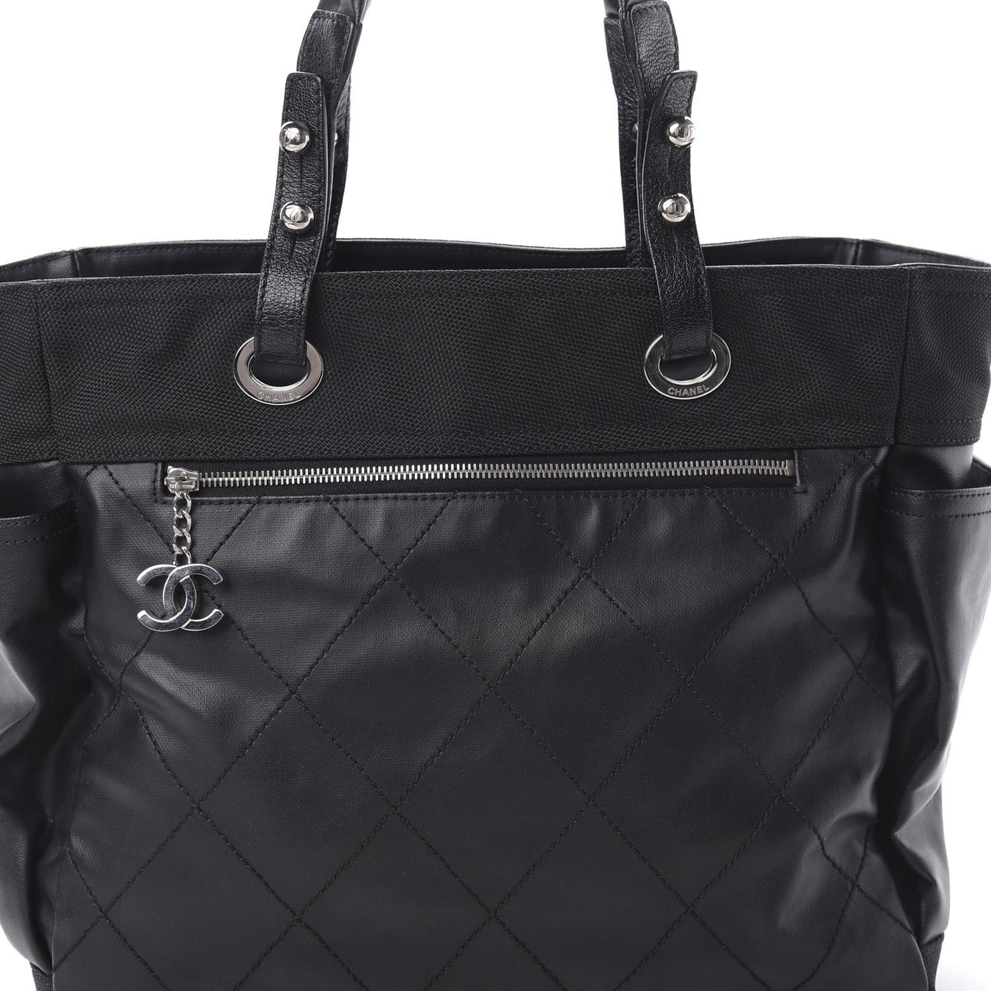 Coated Canvas Quilted Large Paris Biarritz Tote Black