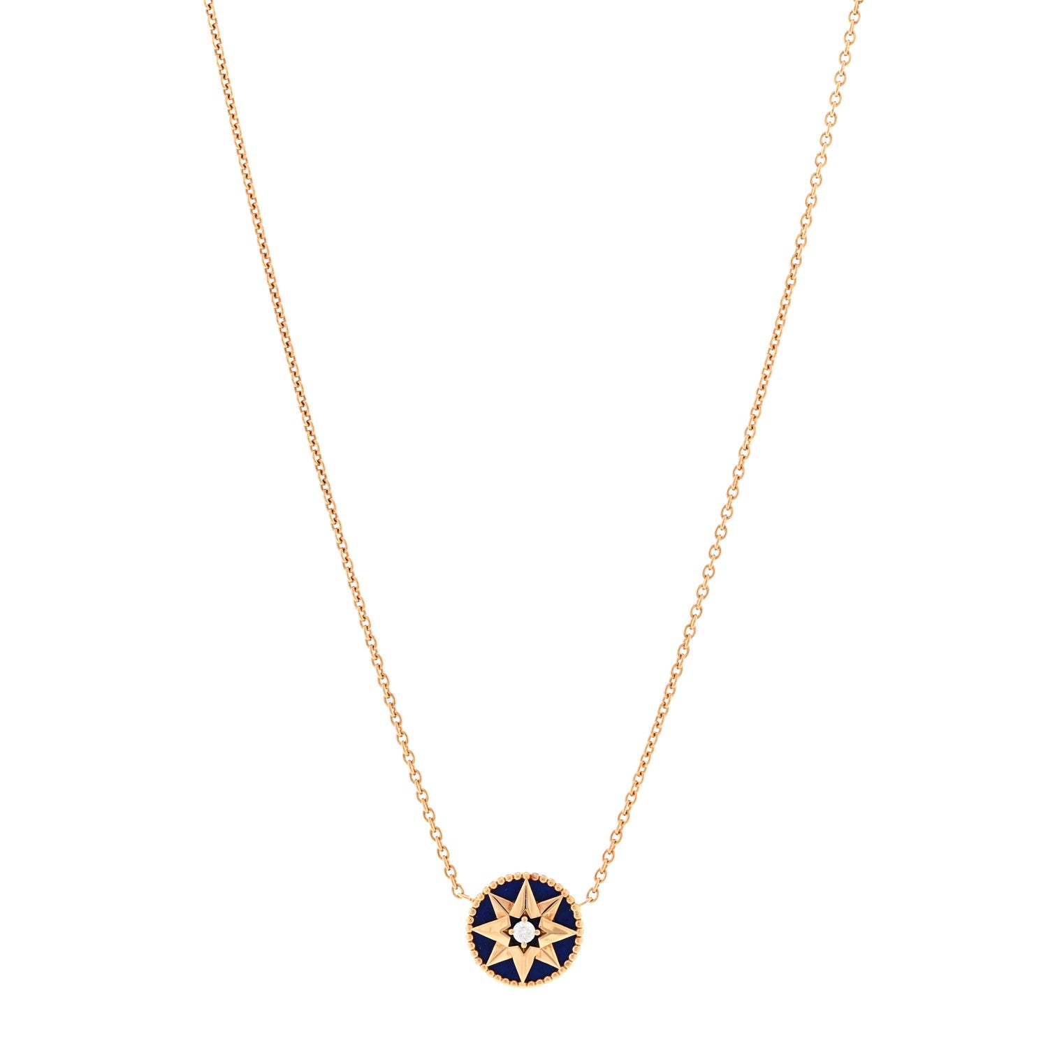 Christian Dior 18K Yellow Gold Diamond Lapis Lazuli Rose Des Vents Necklace 1 of 4