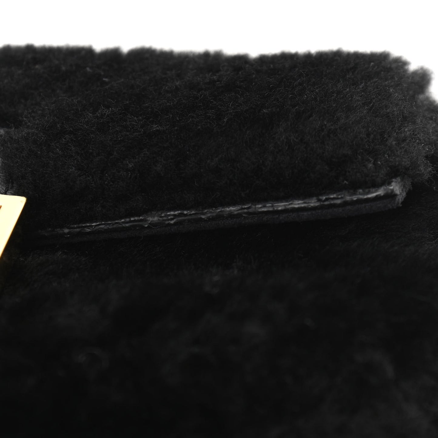 Shearling Shiny Nappa Micro Baguette Black