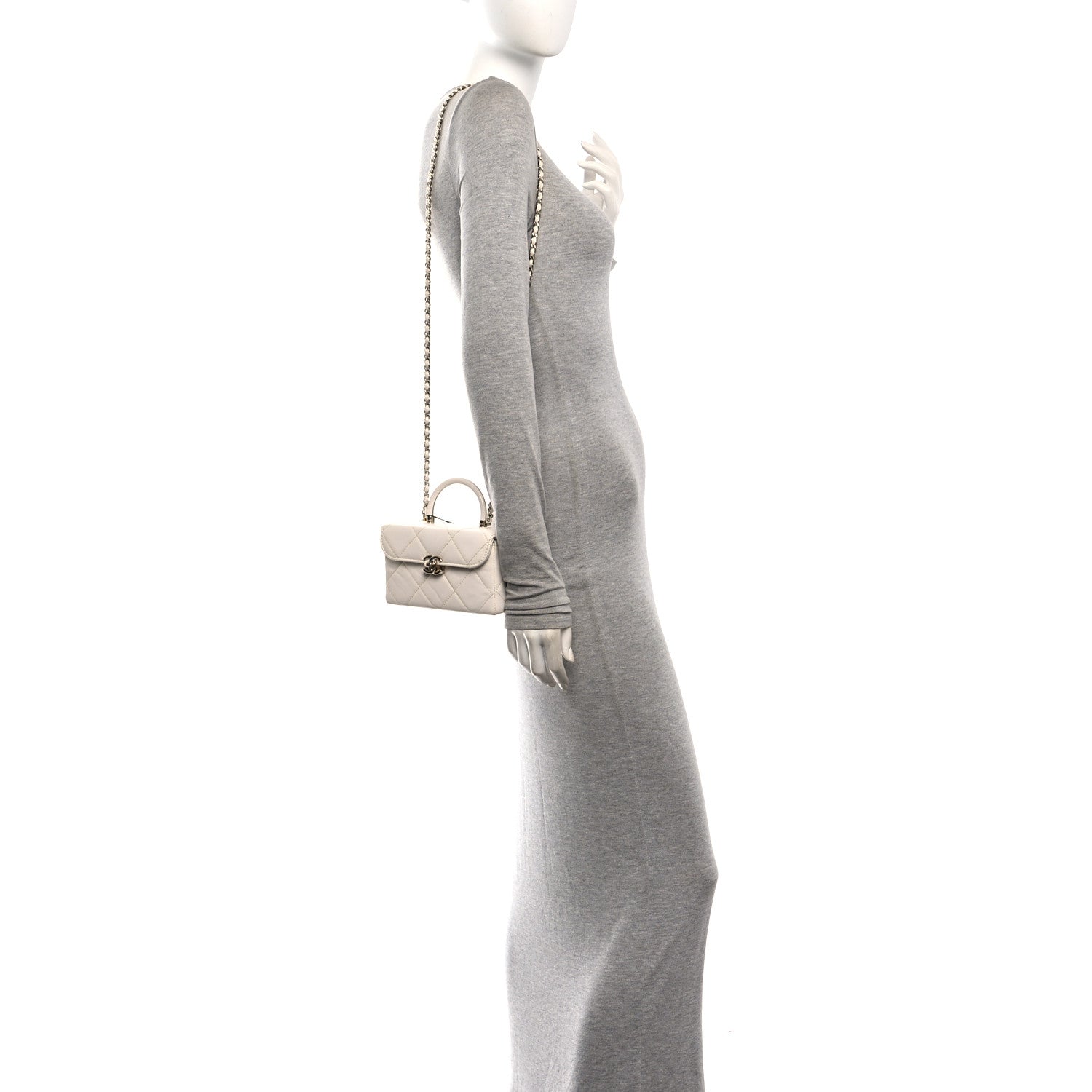 Chanel Shiny Calfskin Quilted CC Handle Vanity Flap Bag White 2 of 10