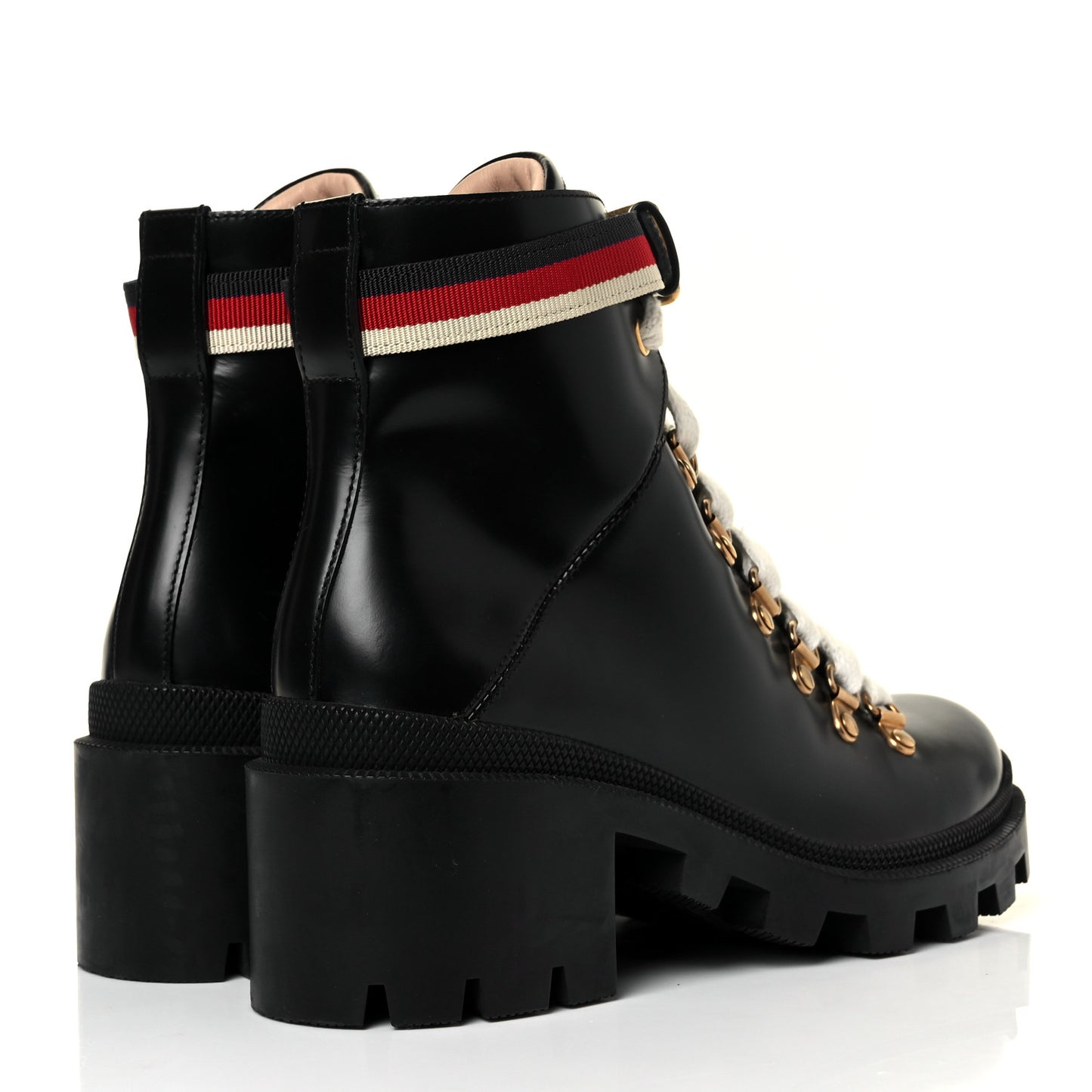Calfskin Sylvie Web Lace Up Combat Boots 36 Black