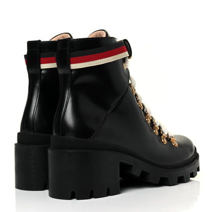 Gucci Calfskin Sylvie Web Lace Up Combat Boots 36 Black 4 of 9