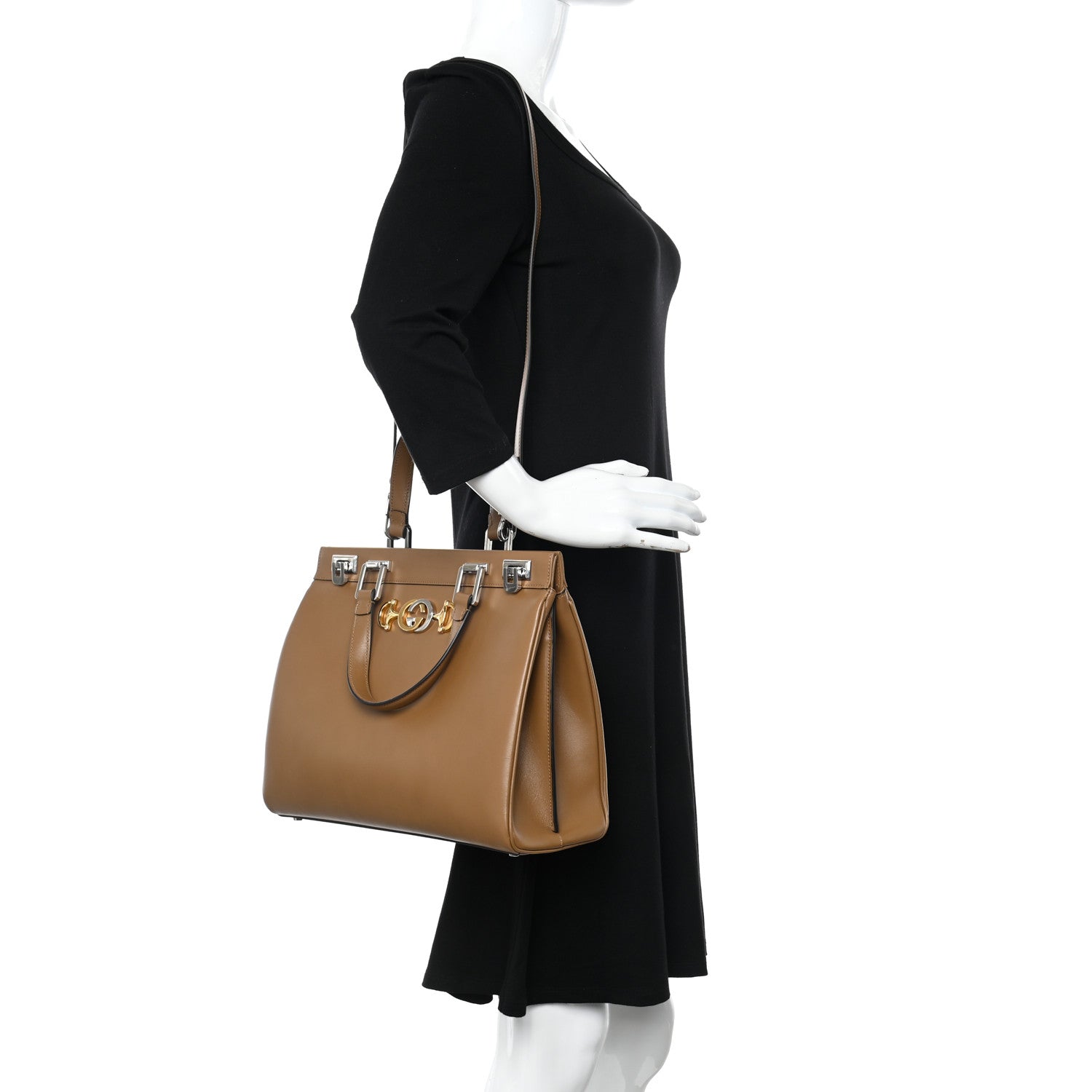Gucci Smooth Calfskin Medium Zumi Top Handle Bag Friky Taupe 2 of 11