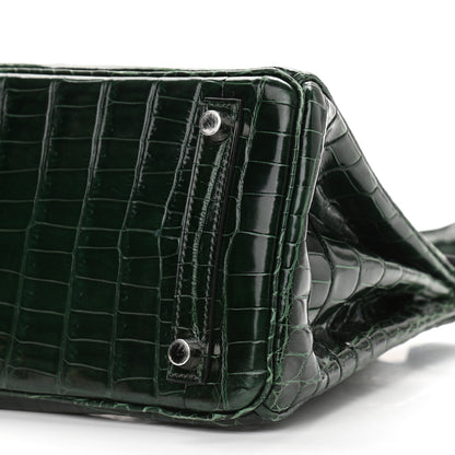 Hermes Shiny Niloticus Crocodile Birkin 25 Vert Fonce 10 of 11