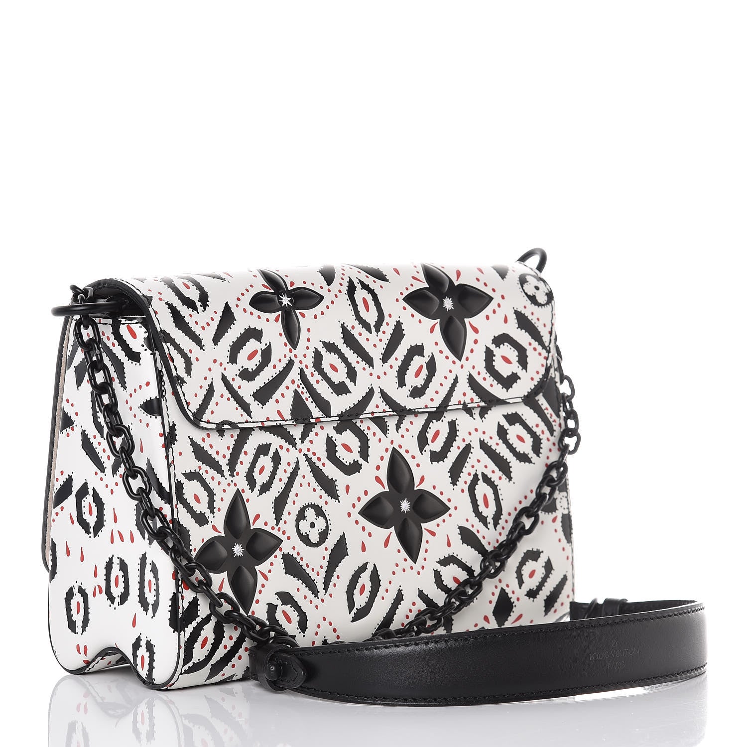 Louis Vuitton Calfskin Graphic Print Twist Shoulder Bag MM White Black 3 of 14