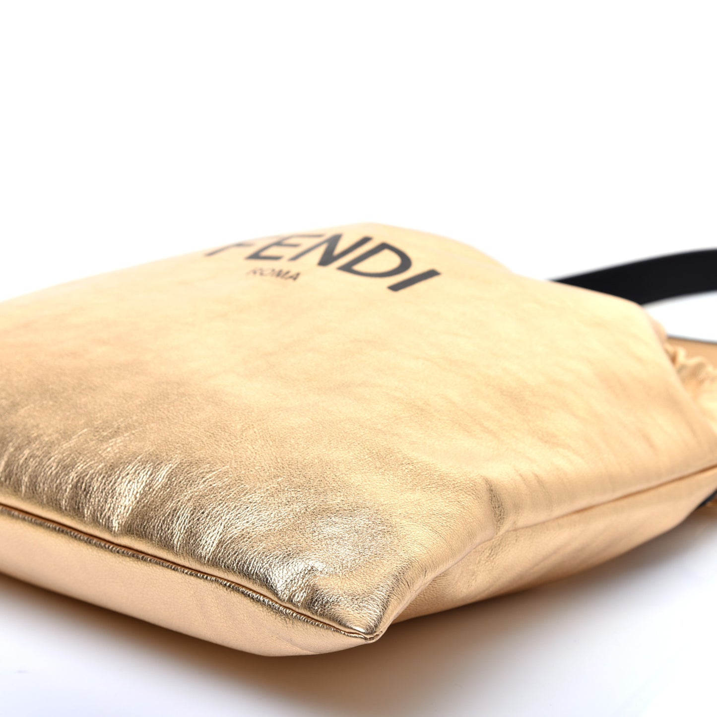 Laminated Calfskin Medium Drawstring Pouch Bag Oro Black