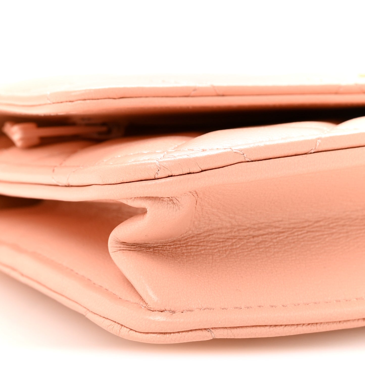 Lambskin Quilted CC Pearl Crush Wallet on Chain WOC Light Orange