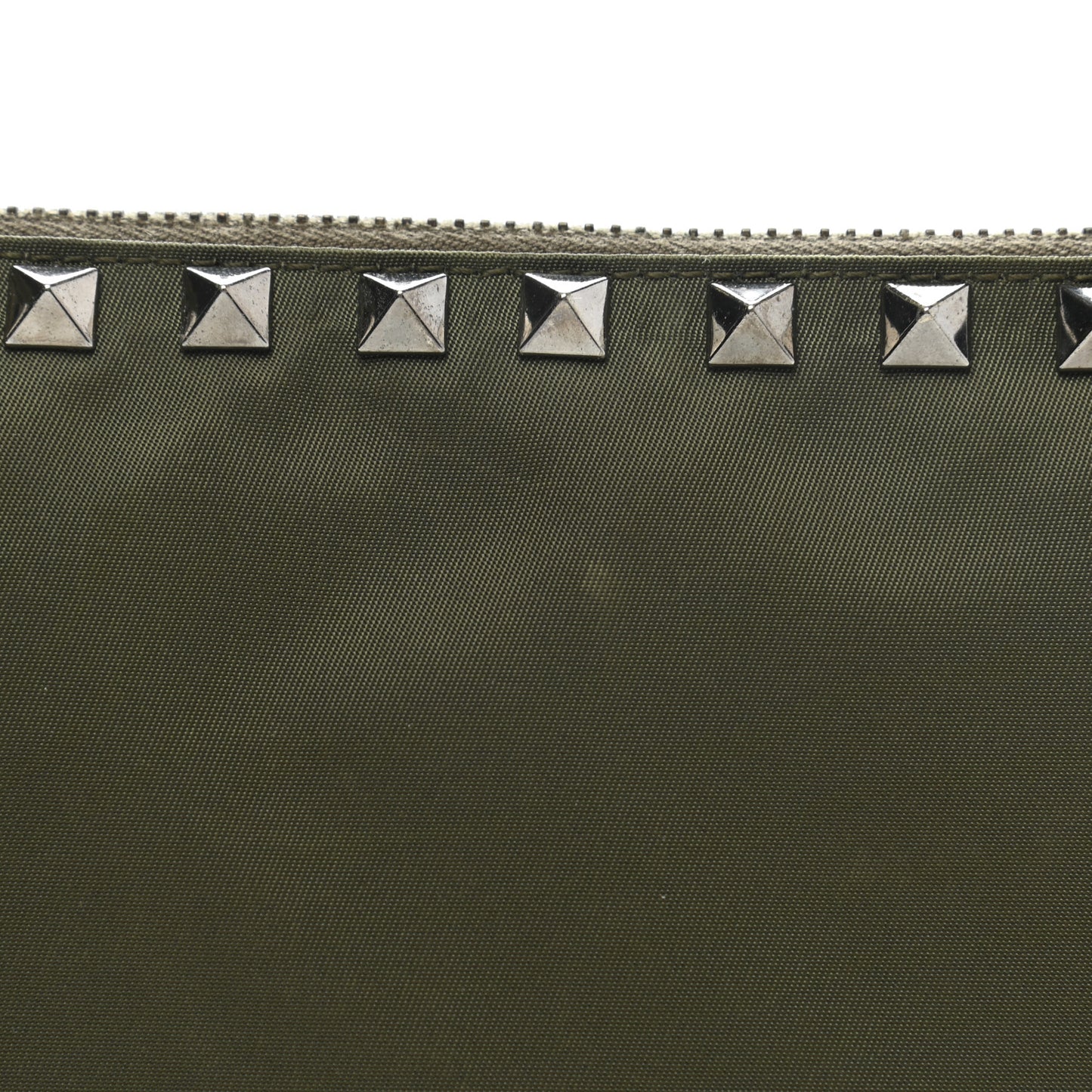 Nylon Rockstud Zip Pouch Army Green