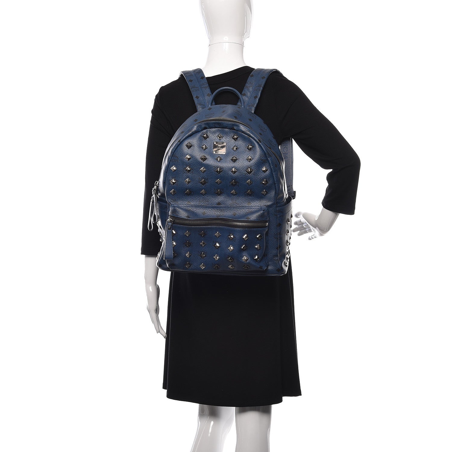 MCM Visetos Medium Studded Stark Backpack Navy Blue 2 of 8