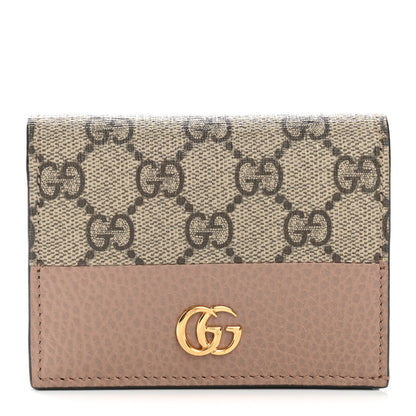 Gucci Dollar Calfskin GG Supreme Monogram GG Marmont Card Case Porcelain Rose Beige Ebony 1 of 7