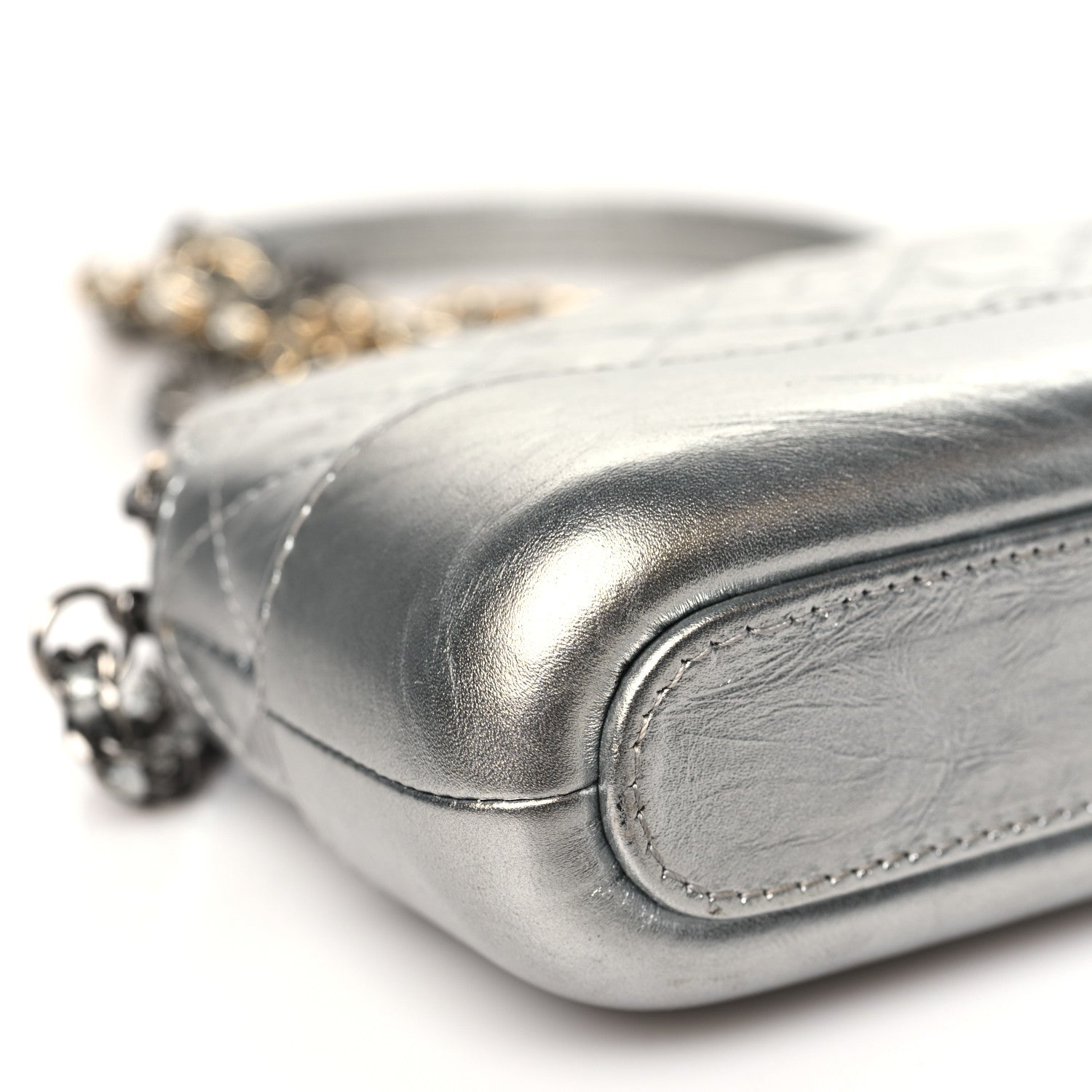 Chanel Metallic Lambskin Calfskin Quilted Small Gabrielle Clutch With Chain Silver 8 of 15