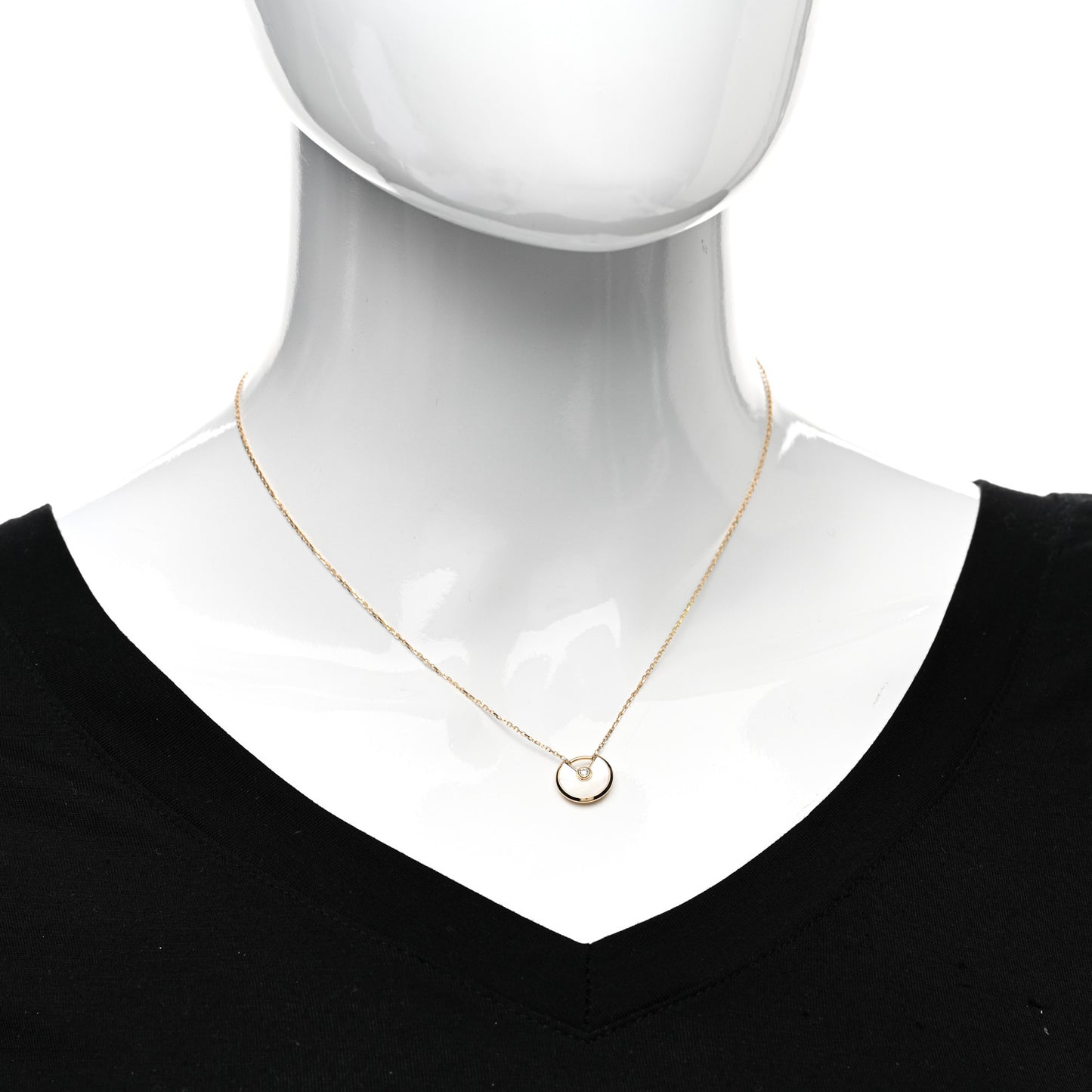 18K Yellow Gold Diamond Mother of Pearl XS Amulette de Cartier Pendant Necklace