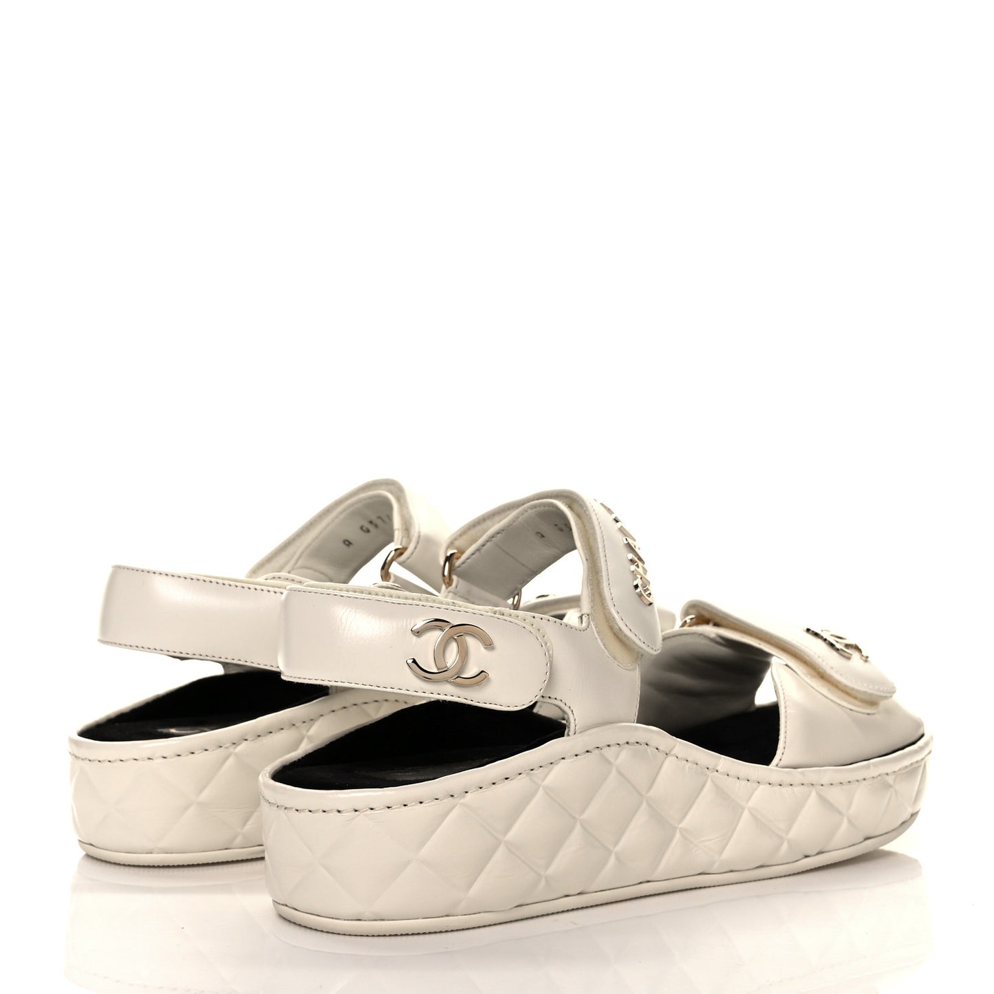 Shiny Calfskin Logo Platform Sandals 38 Ivory