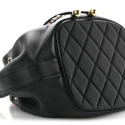 Chanel Lambskin Calfskin Quilted Mini Strass Mania Drawstring Bucket Bag Black 9 of 10