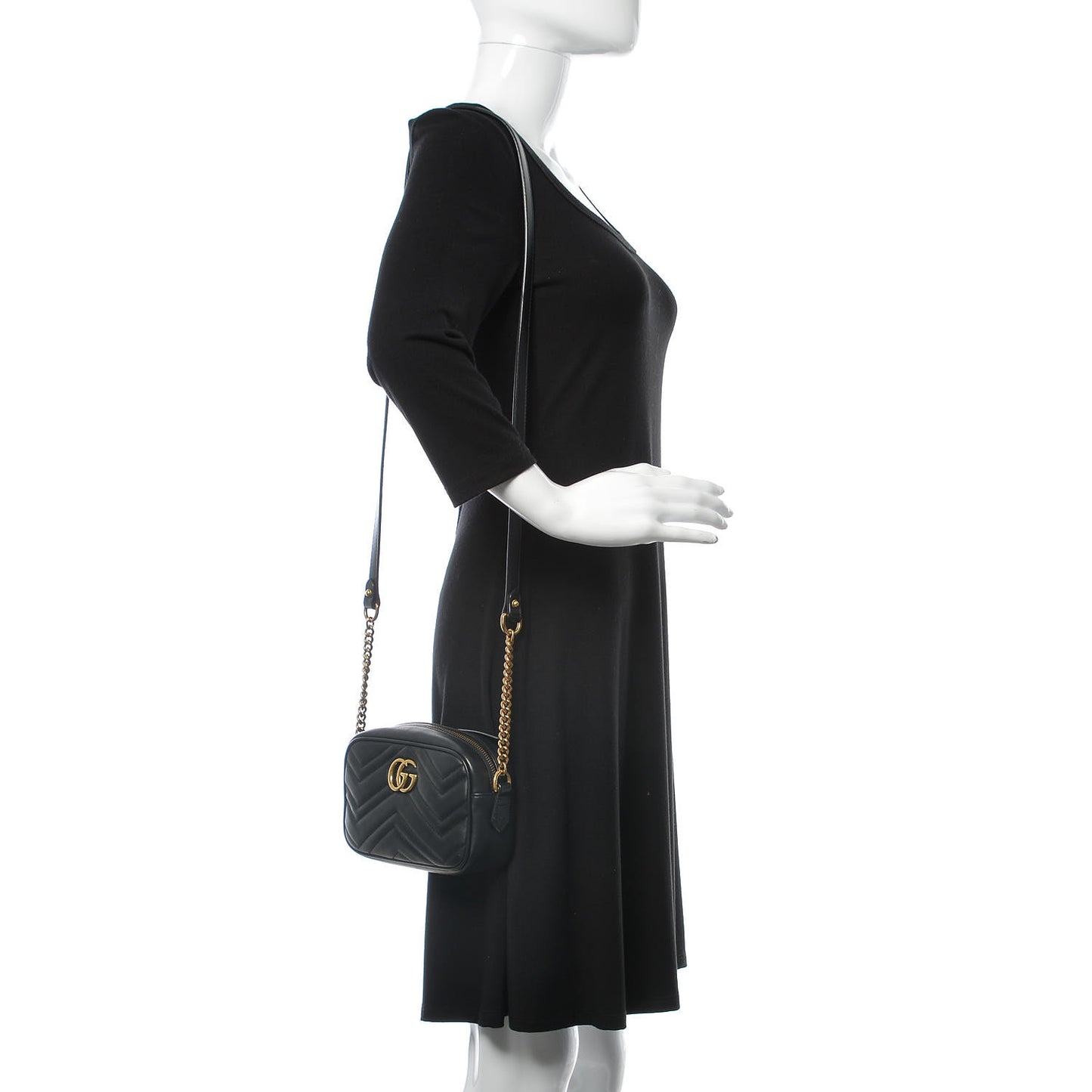 Calfskin Matelasse Mini GG Marmont Chain Shoulder Bag Black