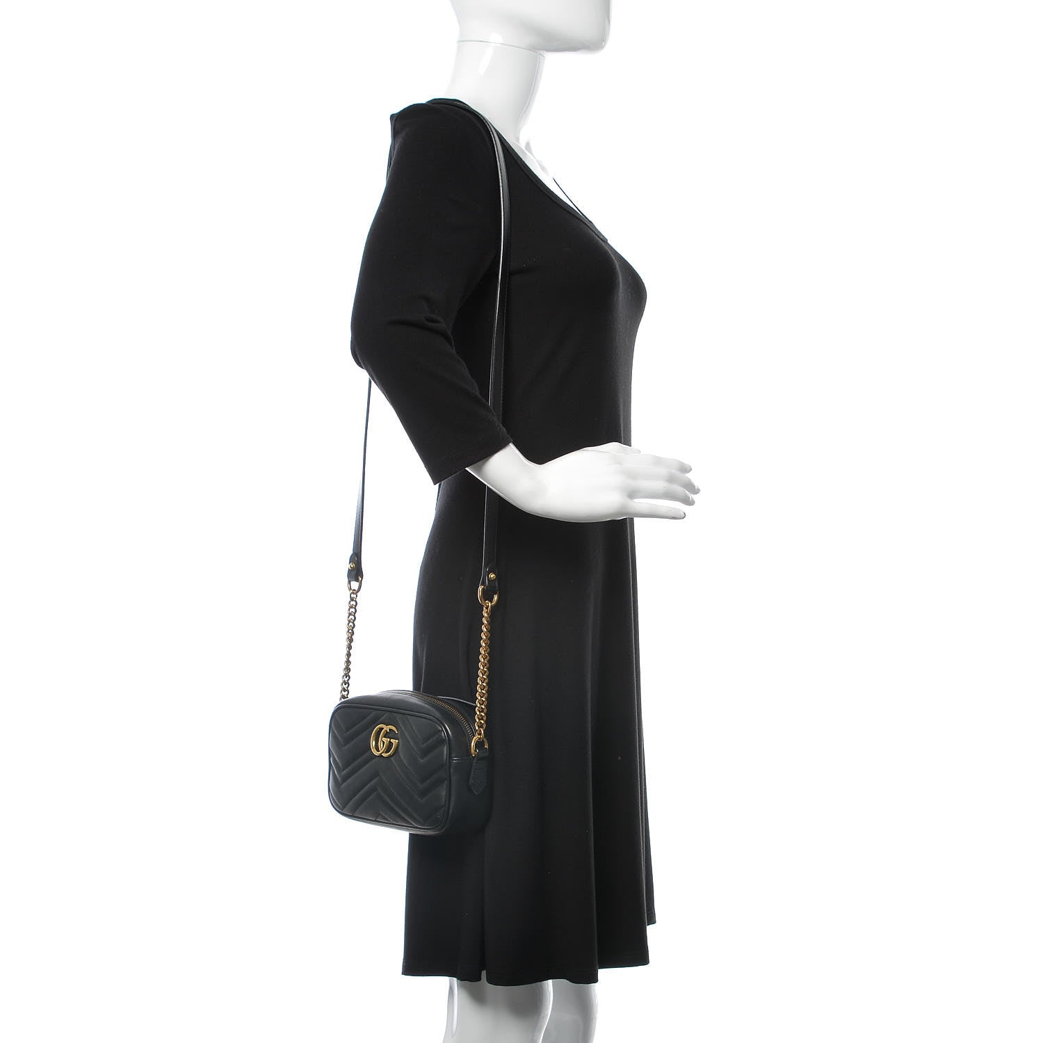 Gucci Calfskin Matelasse Mini GG Marmont Chain Shoulder Bag Black 2 of 12