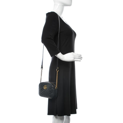 Gucci Calfskin Matelasse Mini GG Marmont Chain Shoulder Bag Black 2 of 12