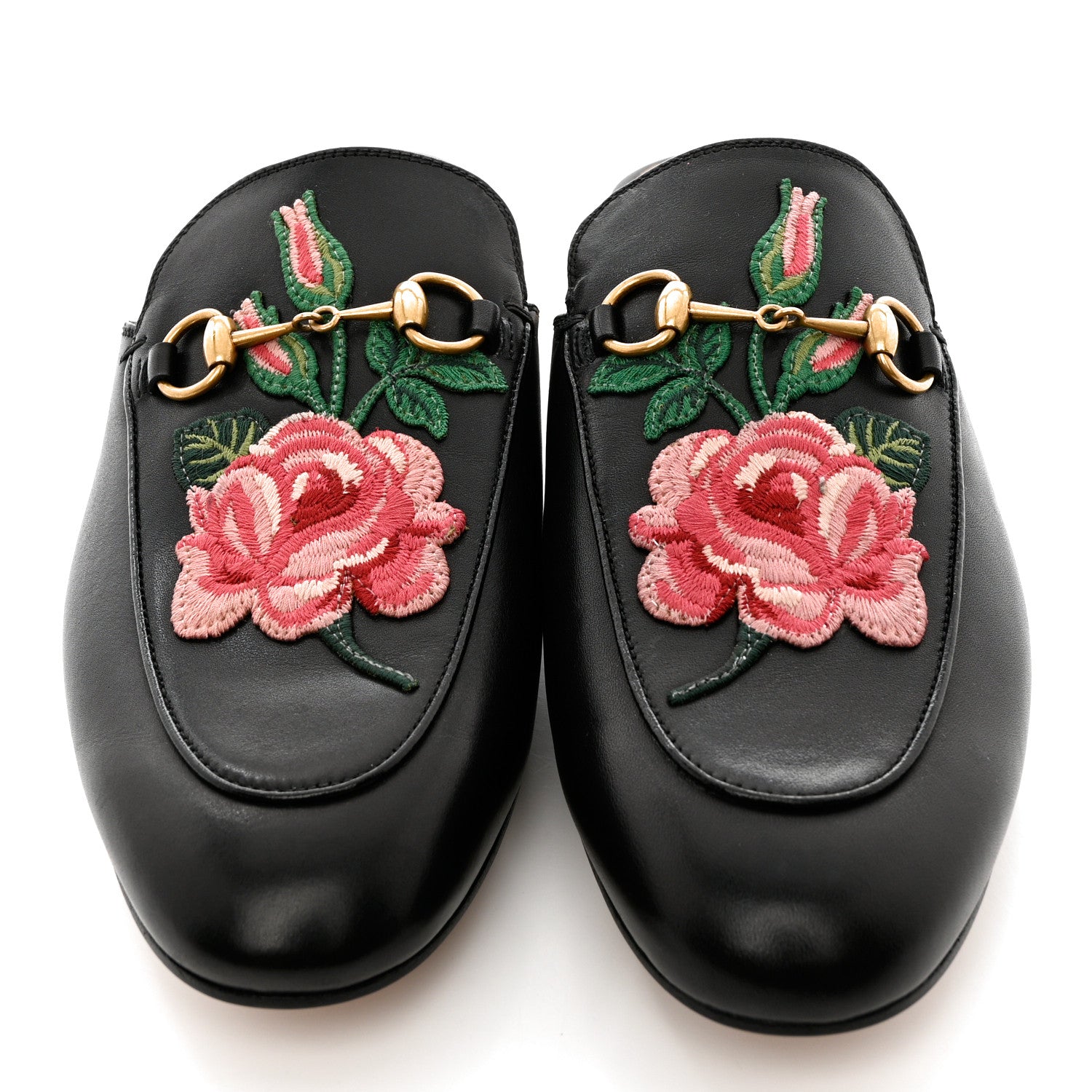 Gucci Calfskin Flower Embroidered Princetown Slippers 39 Black 5 of 10