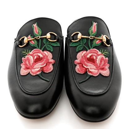 Gucci Calfskin Flower Embroidered Princetown Slippers 39 Black 5 of 10