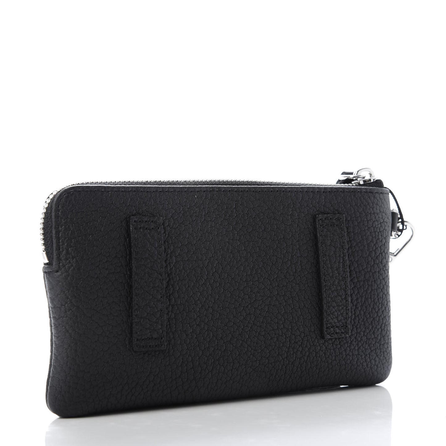 Calfskin Wristlet Logo Pouch Black