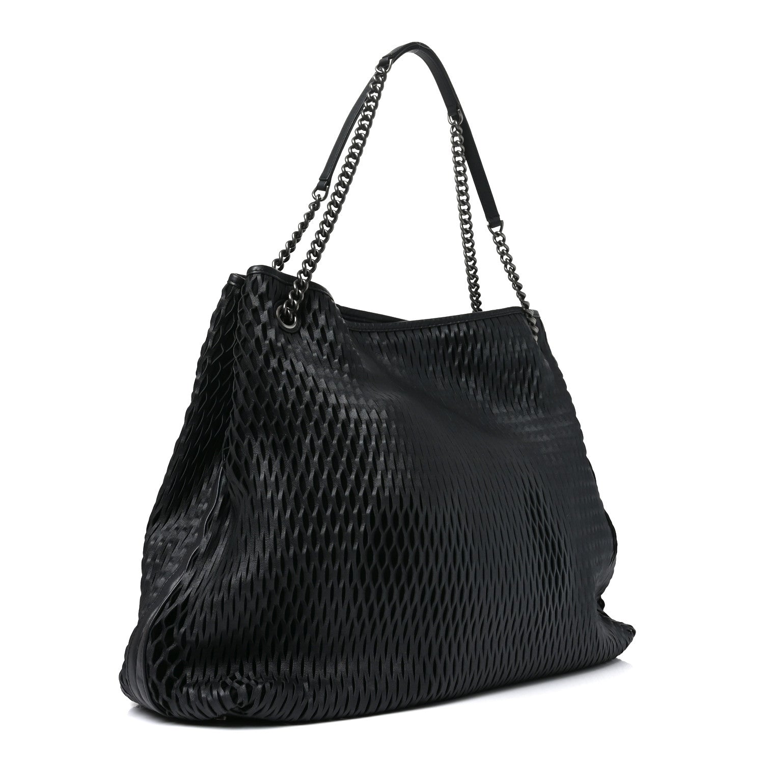 Chanel Calfskin Laser Cut Perforated CC Tote Black 3 of 10